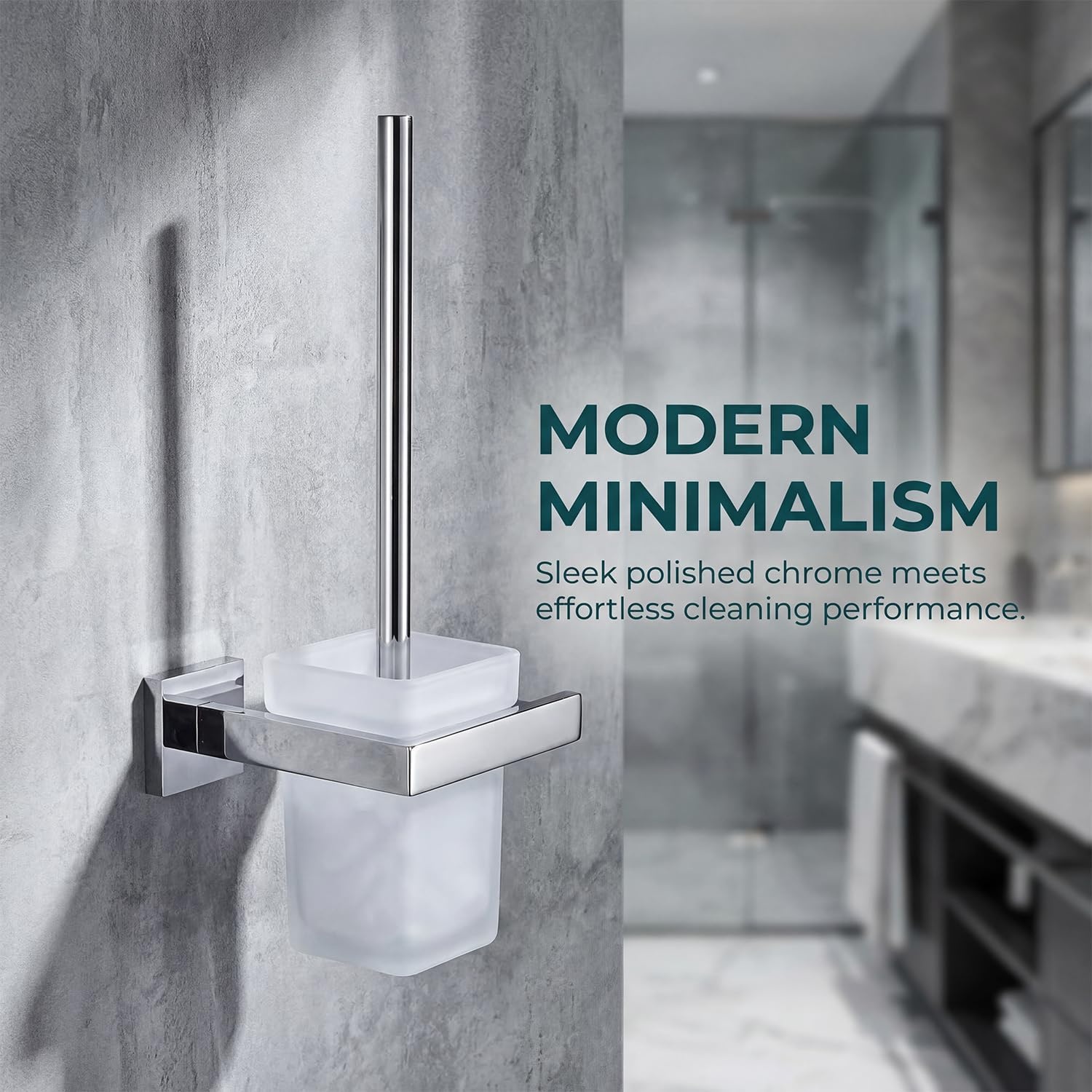 Toiletborstelset met houder voor badkamer | Wandmontage | RVS 304 & Matglas | Chroom | Antibacterieel