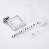 Toiletborstelset met houder voor badkamer | Wandmontage | RVS 304 & Matglas | Chroom | Antibacterieel