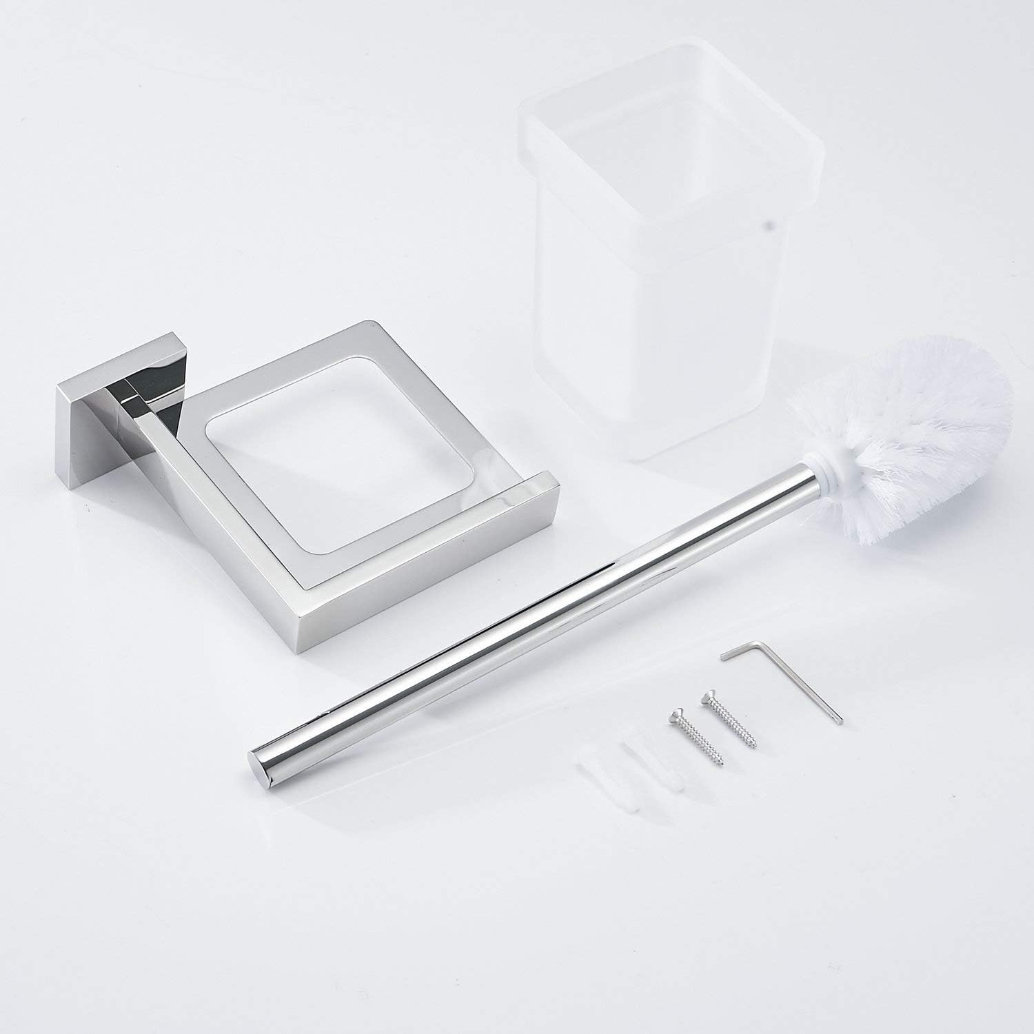 Toiletborstelset met houder voor badkamer | Wandmontage | RVS 304 & Matglas | Chroom | Antibacterieel