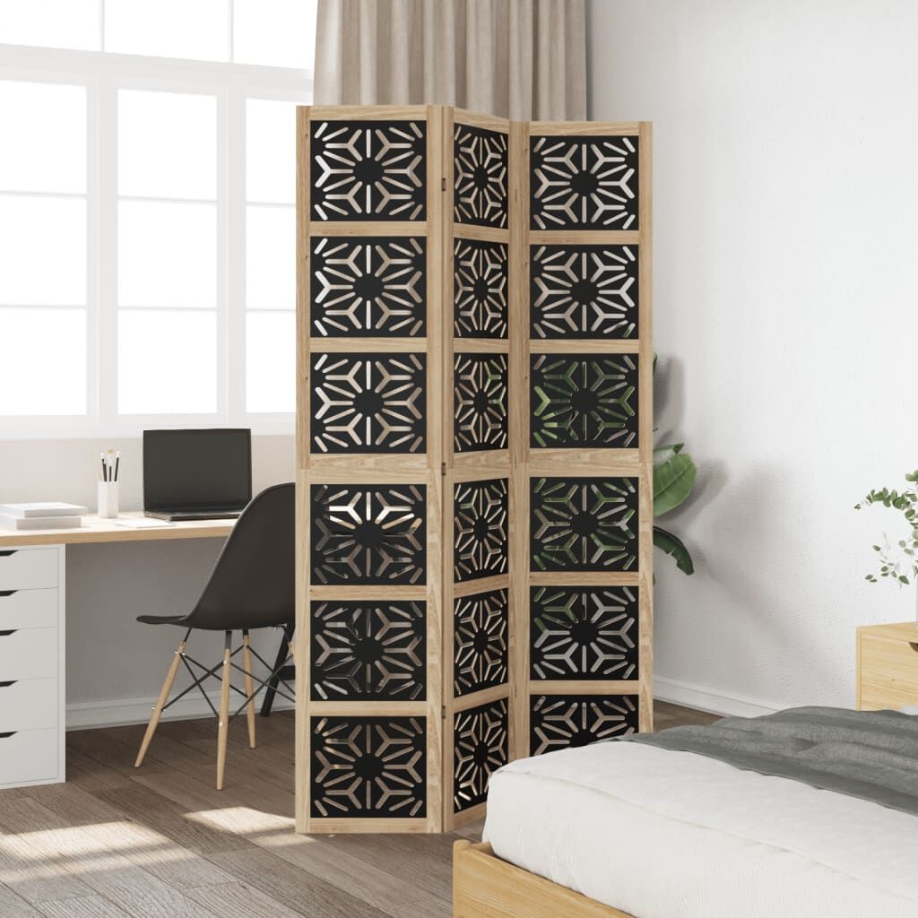 vidaXL Kamerscherm met 3 panelen massief paulowniahout zwart