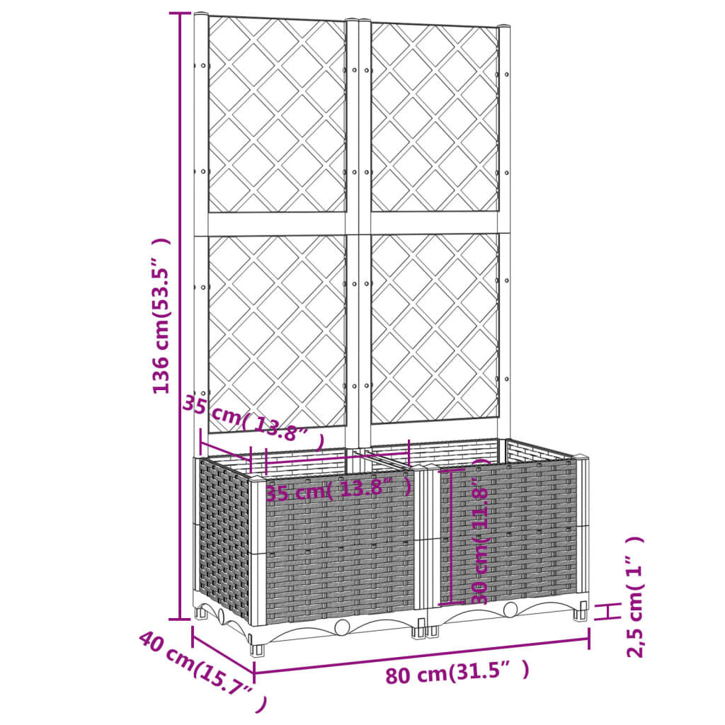 vidaXL Plantenbak met latwerk 80x40x136 cm polypropeen zwart