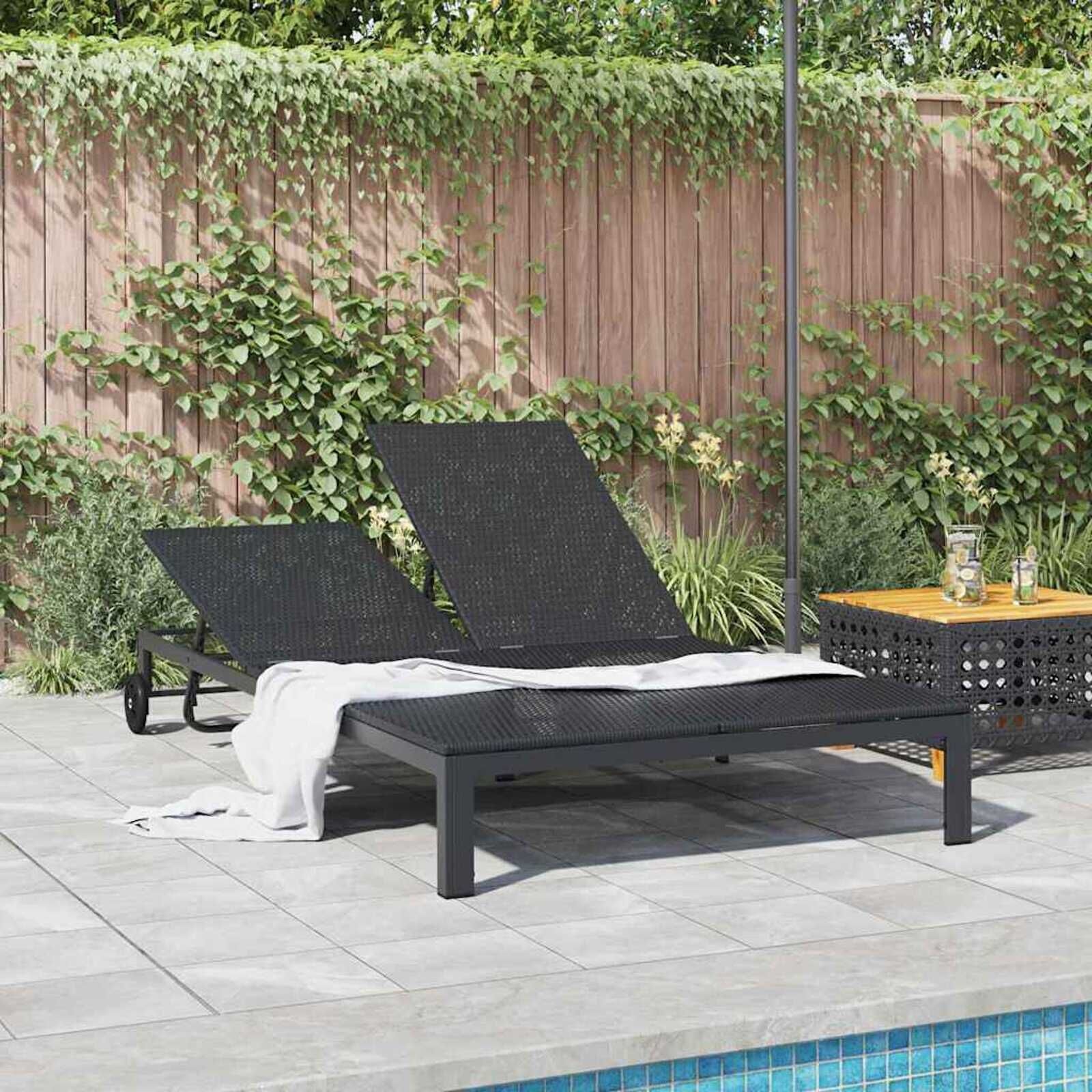 vidaXL Ligstoel 2-persoon Zwart 115 x 206 x 75cm poly rattan