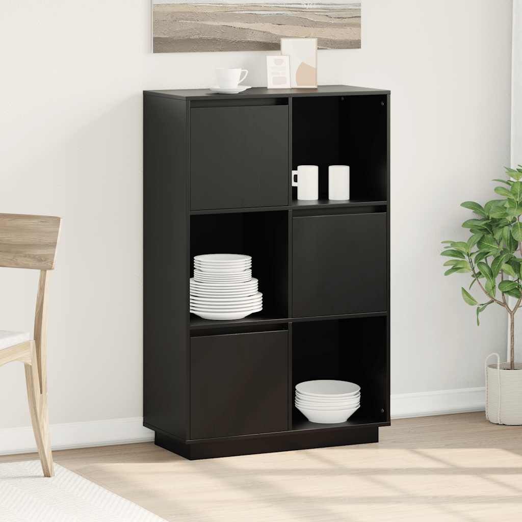 vidaXL Hoge kast 74x35x117 cm massief grenenhout zwart