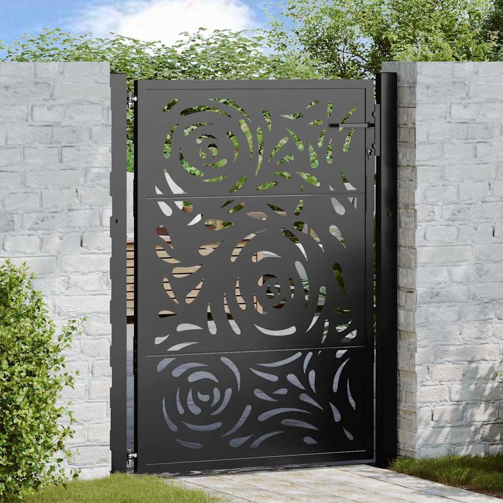 vidaXL Poort met vlamontwerp 100x125 cm staal zwart