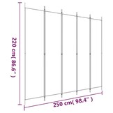 vidaXL Kamerscherm met 5 panelen 250x220 cm stof wit