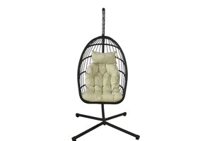 Inklapbare Hangstoel Egg Chair Zwart/Beige Kussens - 34% Korting