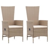 vidaXL Tuinstoelen 2 stuks met kussens poly rattan beige - 35% Korting!
