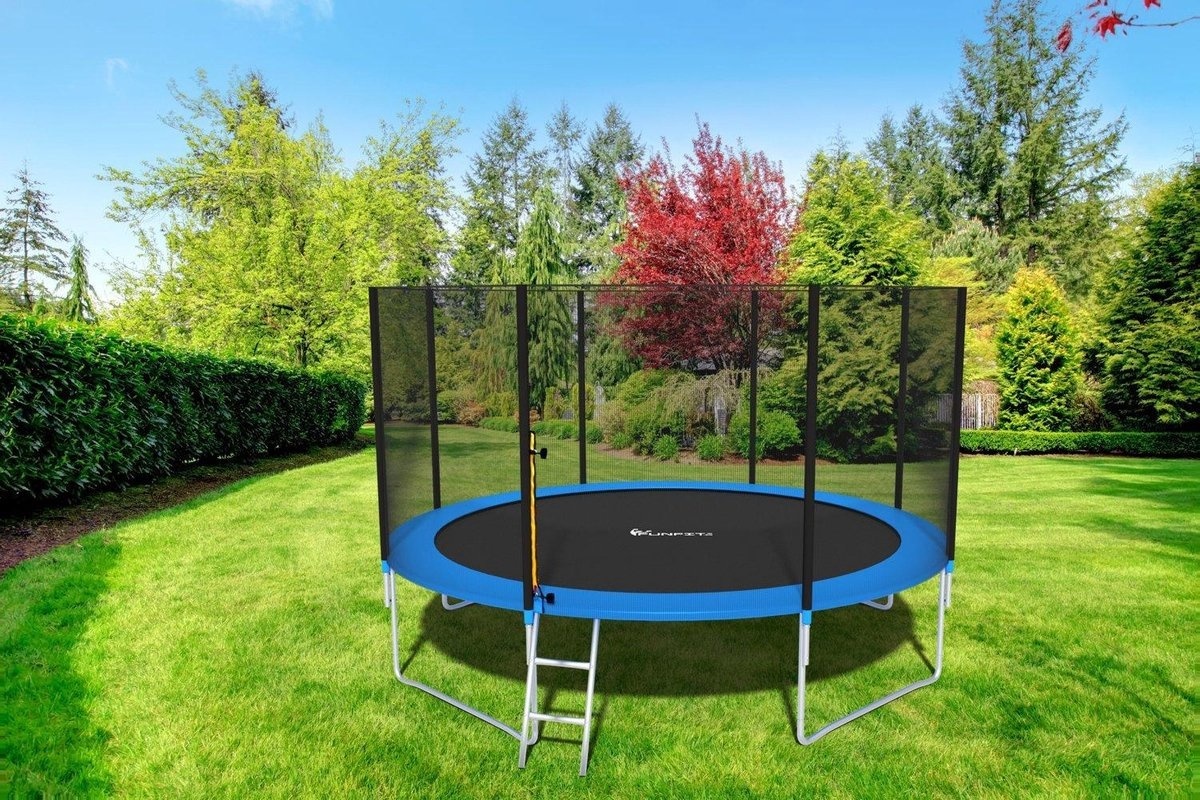 Trampoline 404 cm Blauw/Zwart met Veiligheidsnet & Ladder - 35% Korting