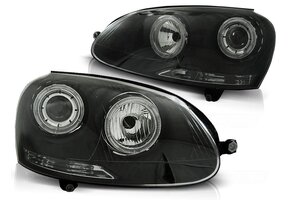 Koplampen VW Golf 5 (2003-2009) - Zwart, Angel Eyes, E-gekeurd, Set met Korting