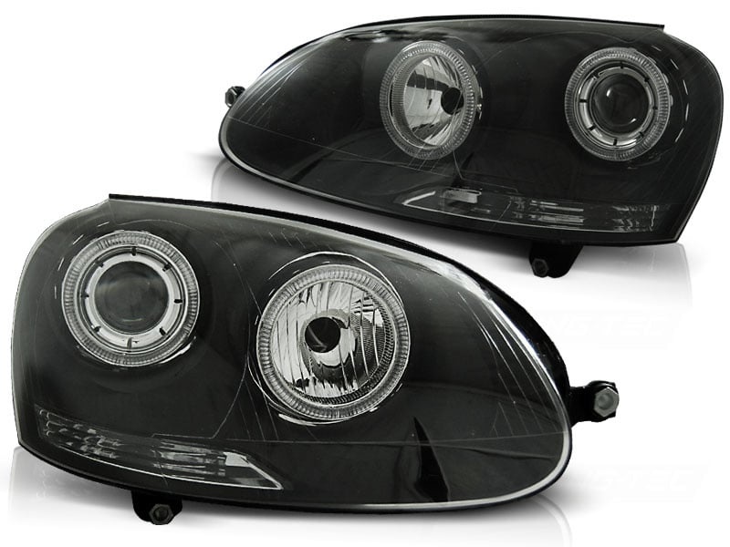 Koplampen VW Golf 5 (2003-2009) - Zwart, Angel Eyes, E-gekeurd, Set met Korting