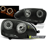 Koplampen VW Golf 5 (2003-2009) - Zwart, Angel Eyes, E-gekeurd, Set met Korting