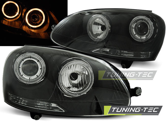 Koplampen VW Golf 5 (2003-2009) - Zwart, Angel Eyes, E-gekeurd, Set met Korting