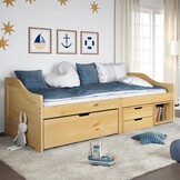 Slaapbank Grenenhout met 3 Laden - 90x200 cm - 35% Korting