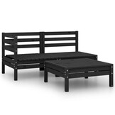 Loungeset Grenenhout Zwart 3-Delig - 54% Korting