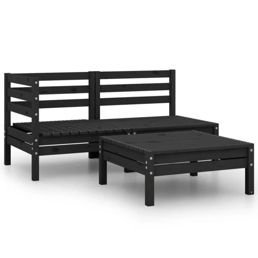 Loungeset Grenenhout Zwart 3-Delig - 54% Korting