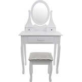 Antieke Kaptafel met Spiegel en Kruk - 3 Lades - 34% Korting