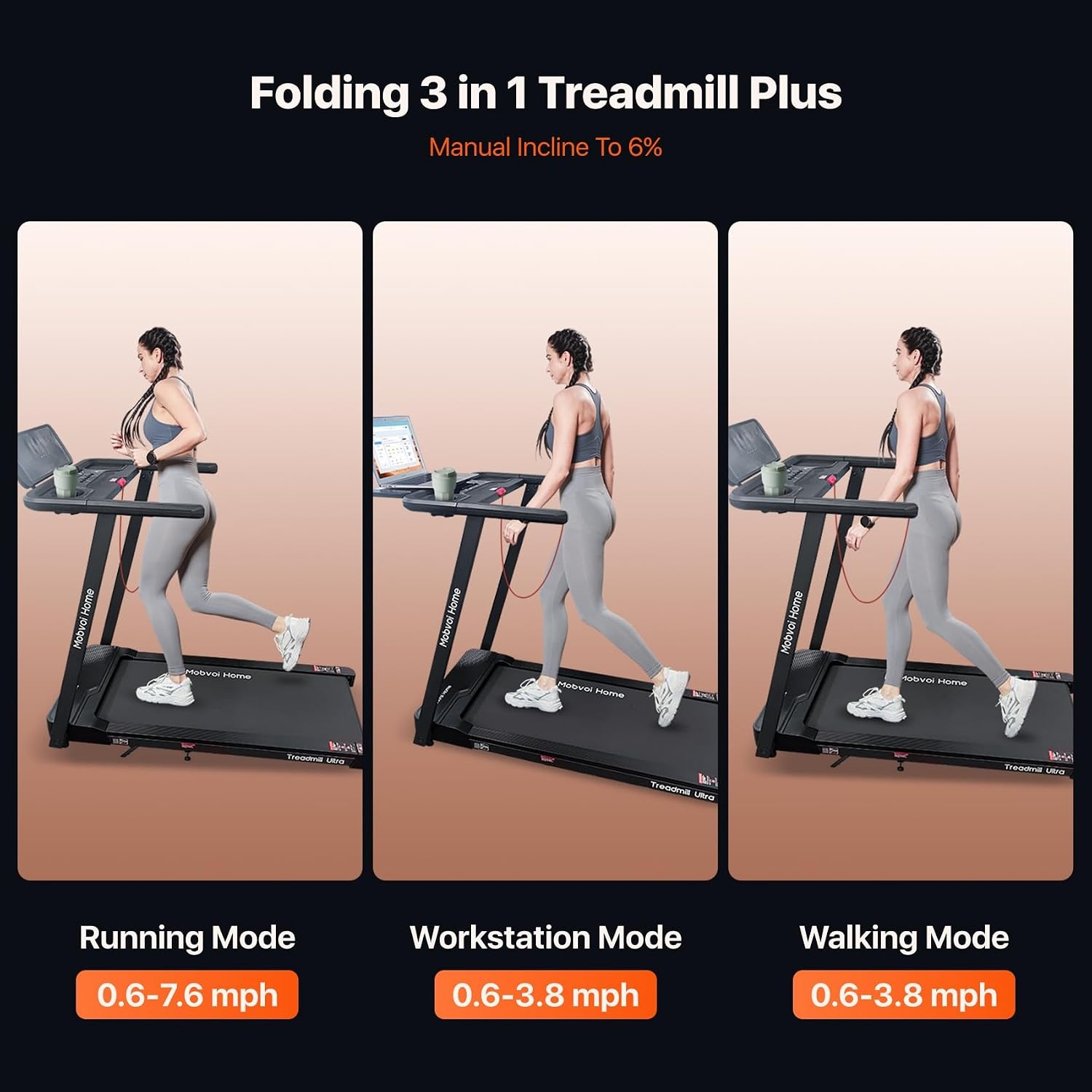 Opvouwbare Loopband 3-in-1 met 6% Helling & 2.5PK - 55% Korting