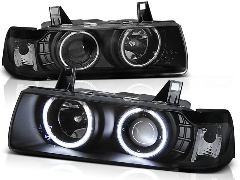 Koplampen met Angel Eyes voor BMW E36 (1990-1999) - Zwart - E-gekeurd - 50% Korting