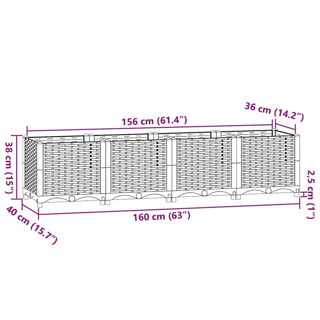 Plantenbak Verhoogd 160x40x38 cm Polypropyleen - 34% Korting