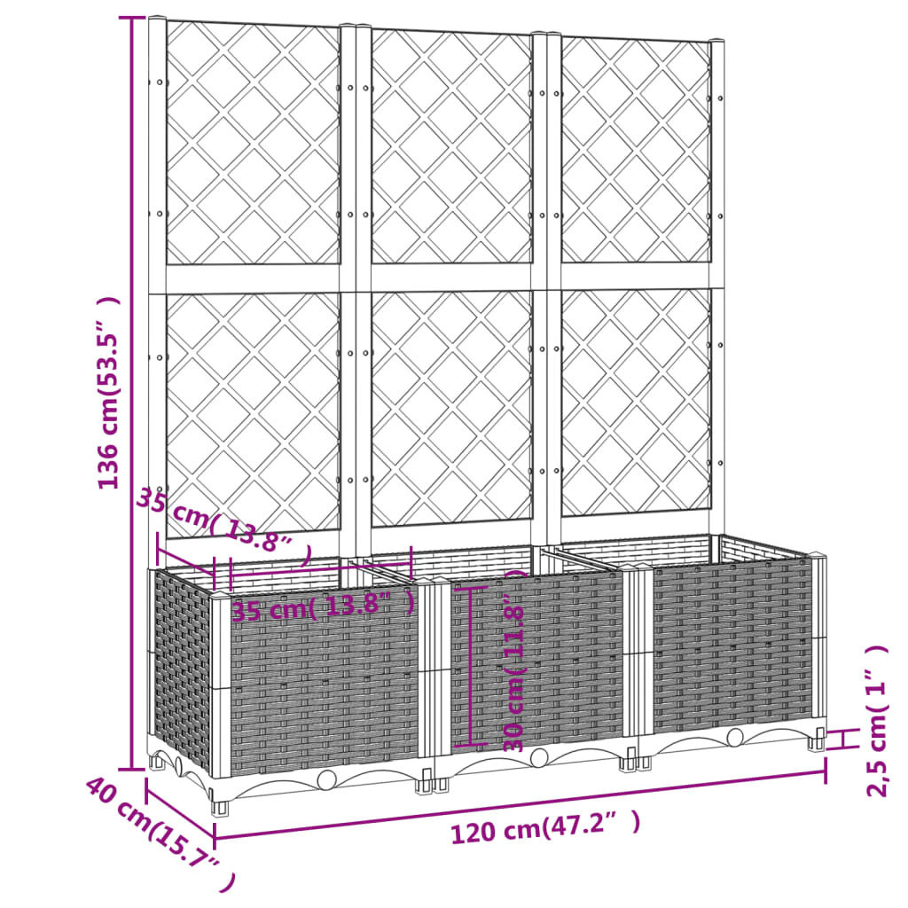 Plantenbak met latwerk 120x40x136 cm Zwart - 34% Korting