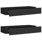 Zwarte Wandplanken met Lade (2 stuks) - MDF & Metaal - 60x23.5x10 cm