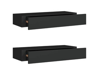 Zwarte Wandplanken met Lade (2 stuks) - MDF & Metaal - 60x23.5x10 cm