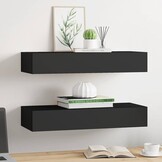Zwarte Wandplanken met Lade (2 stuks) - MDF & Metaal - 60x23.5x10 cm
