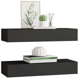 Zwarte Wandplanken met Lade (2 stuks) - MDF & Metaal - 60x23.5x10 cm