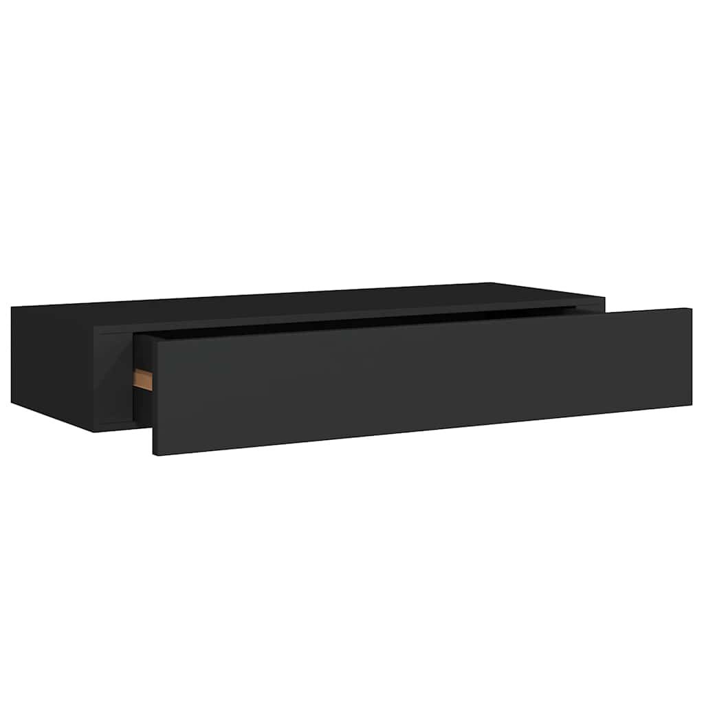 Zwarte Wandplanken met Lade (2 stuks) - MDF & Metaal - 60x23.5x10 cm