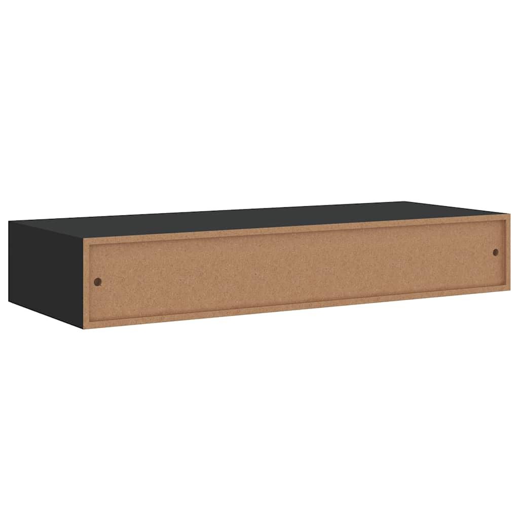 Zwarte Wandplanken met Lade (2 stuks) - MDF & Metaal - 60x23.5x10 cm