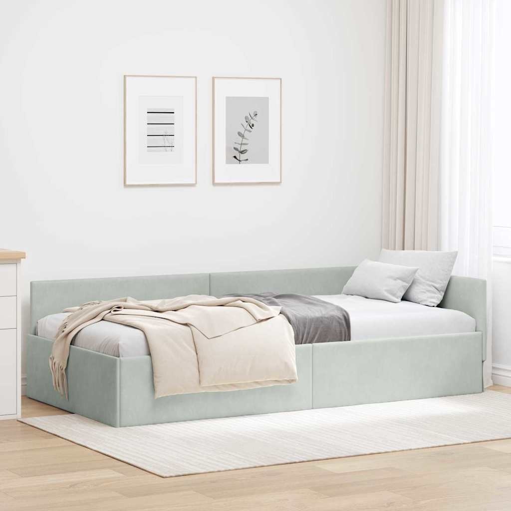 Lichtgrijs Hoekbedframe 80x200 cm - Velvet & Hout - 35% Korting