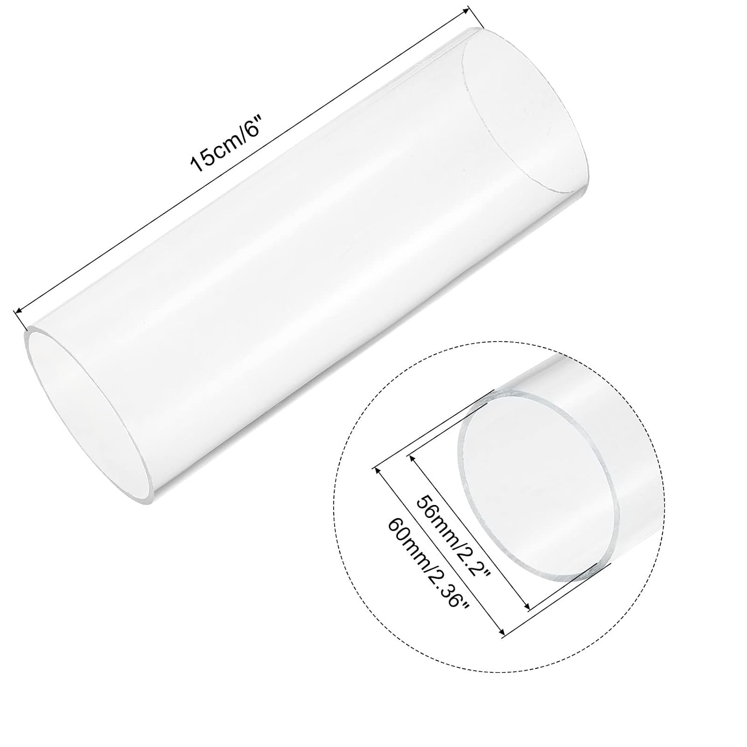 Transparante Acryl Buis Rond - 56mm ID x 60mm OD x 15.2cm - 73% Korting!