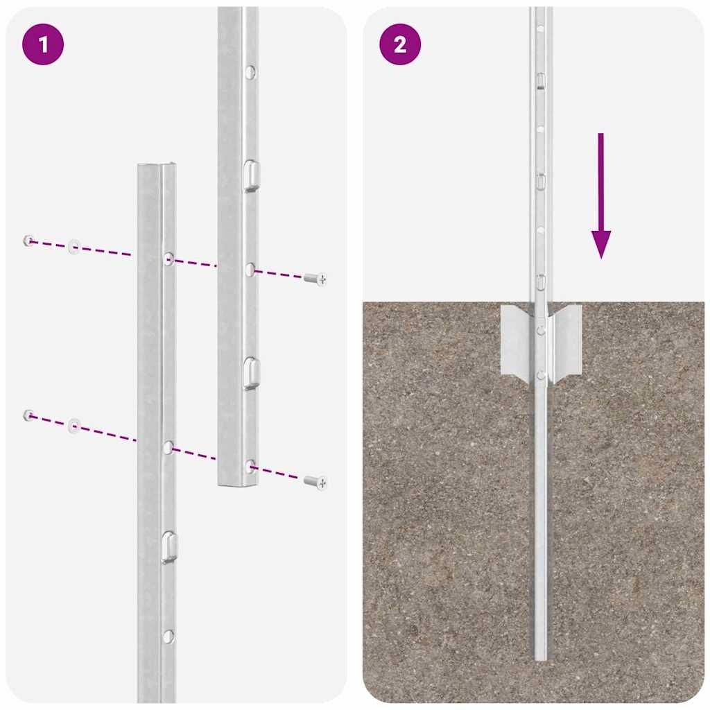 vidaXL Ingegrapte Hekpalen - 11 stuks - Zilver - 180 cm - Gepoedercoat Staal (34% Korting)