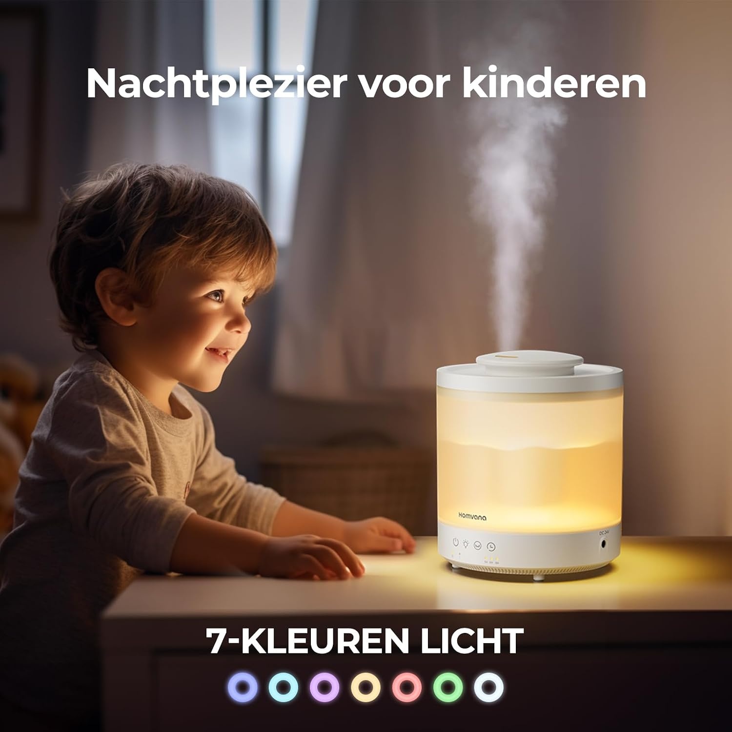 Luchtbevochtiger 1.8L Koele Nevel met Nachtlampje & Diffuser - 35% Korting!