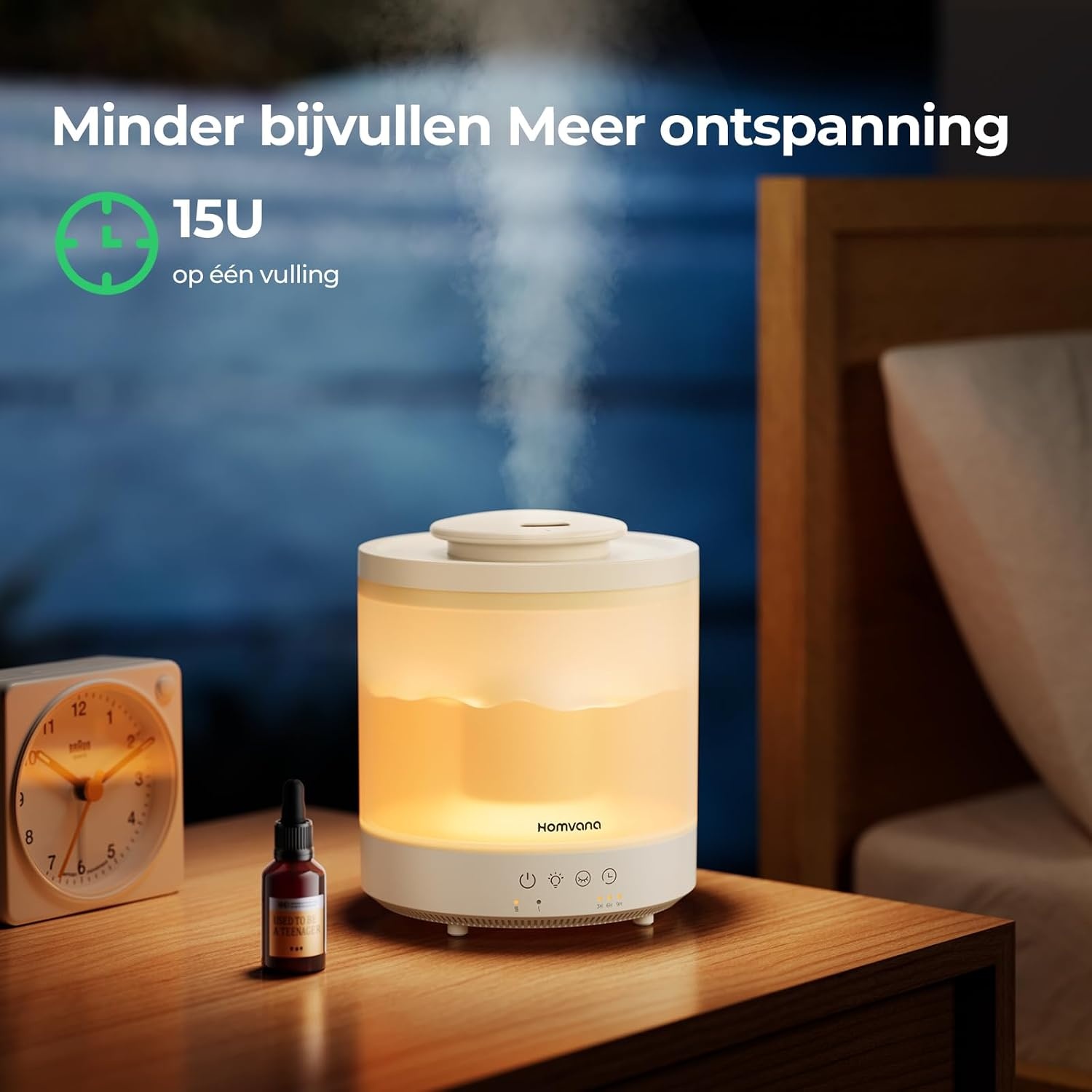 Luchtbevochtiger 1.8L Koele Nevel met Nachtlampje & Diffuser - 35% Korting!
