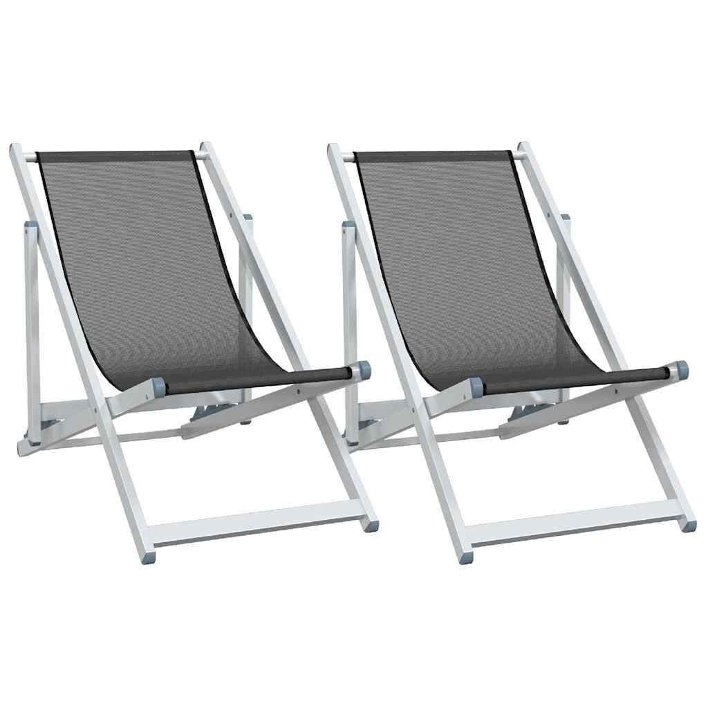 2x Inklapbare Strandstoelen Grijs - Aluminium/Textileen (54% Korting)