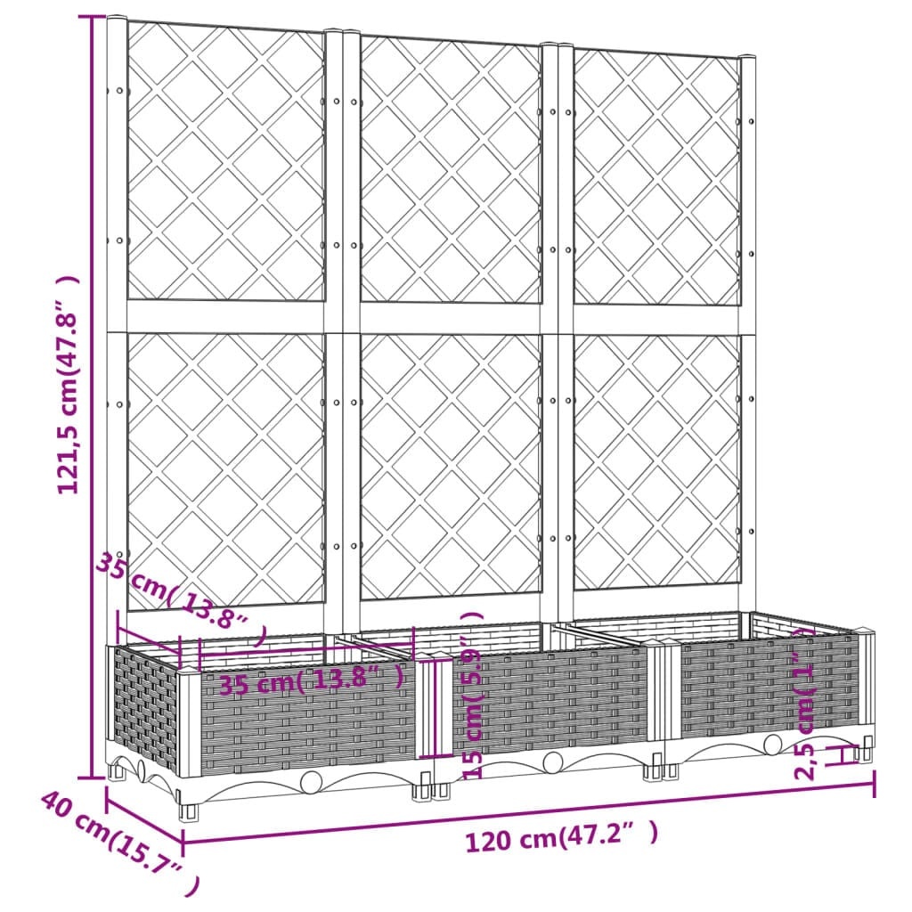 Zwarte Plantenbak met Latwerk 120x40x121,5 cm - 34% Korting