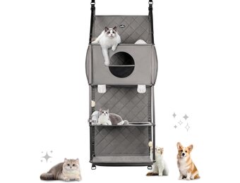 Ruimtebesparende Kattenkrabpaal Deurmontage 4 Niveaus met Hangmatbed - 34% Korting