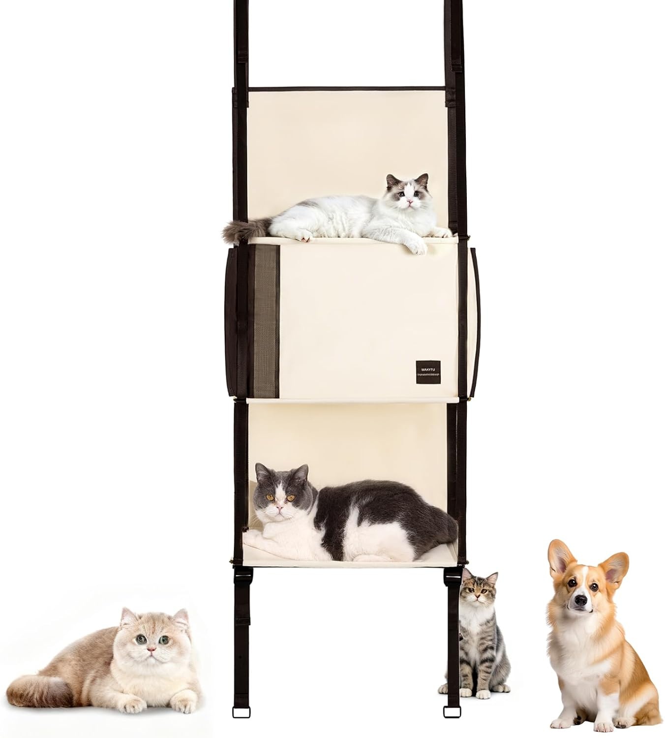 Ruimtebesparende Kattenkrabpaal Deurmontage 4 Niveaus met Hangmatbed - 34% Korting