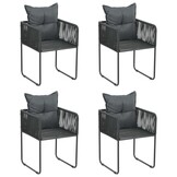 4x Poly Rattan Tuinstoelen met Kussens - Zwart 35% Korting