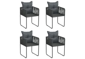 4x Poly Rattan Tuinstoelen met Kussens - Zwart 35% Korting
