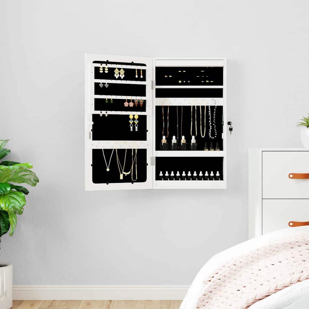 Sieradenkast met Spiegel & LED - Wandmontage Wit - 29% Korting