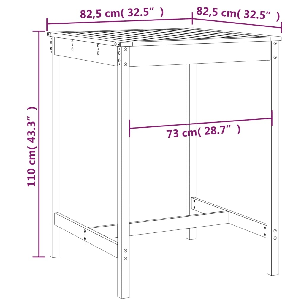 vidaXL Tuintafel Massief Grenenhout Zwart 82,5x82,5x110 cm - 34% Korting