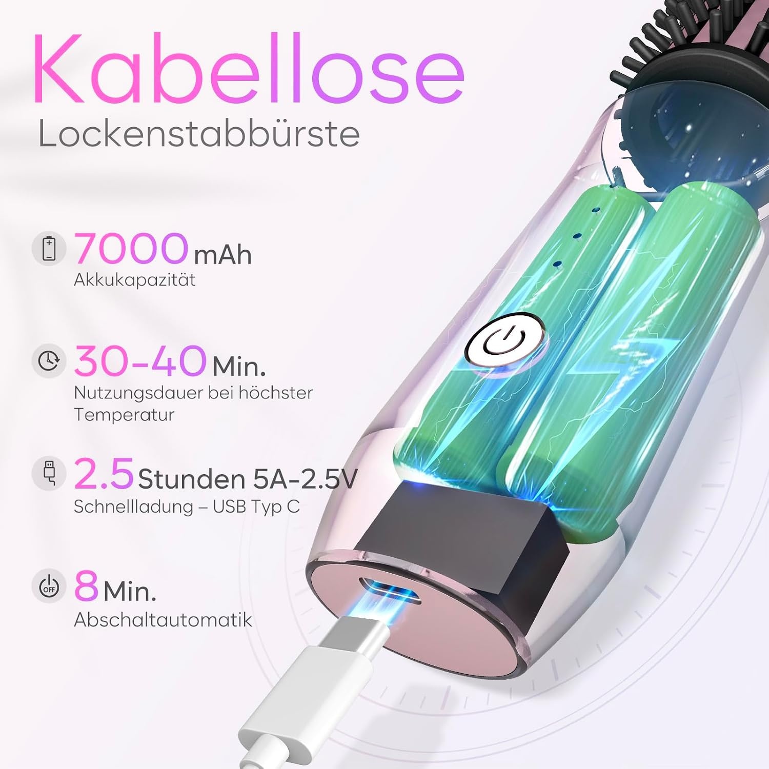 Draagbare Draadloze Krultangborstel - Snel Opwarmen, 7000 mAh - 33% Korting