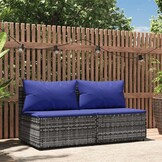 vidaXL Tuinmiddenbank 2 stuks met Kussens - Poly Rattan Grijs - 35% Korting