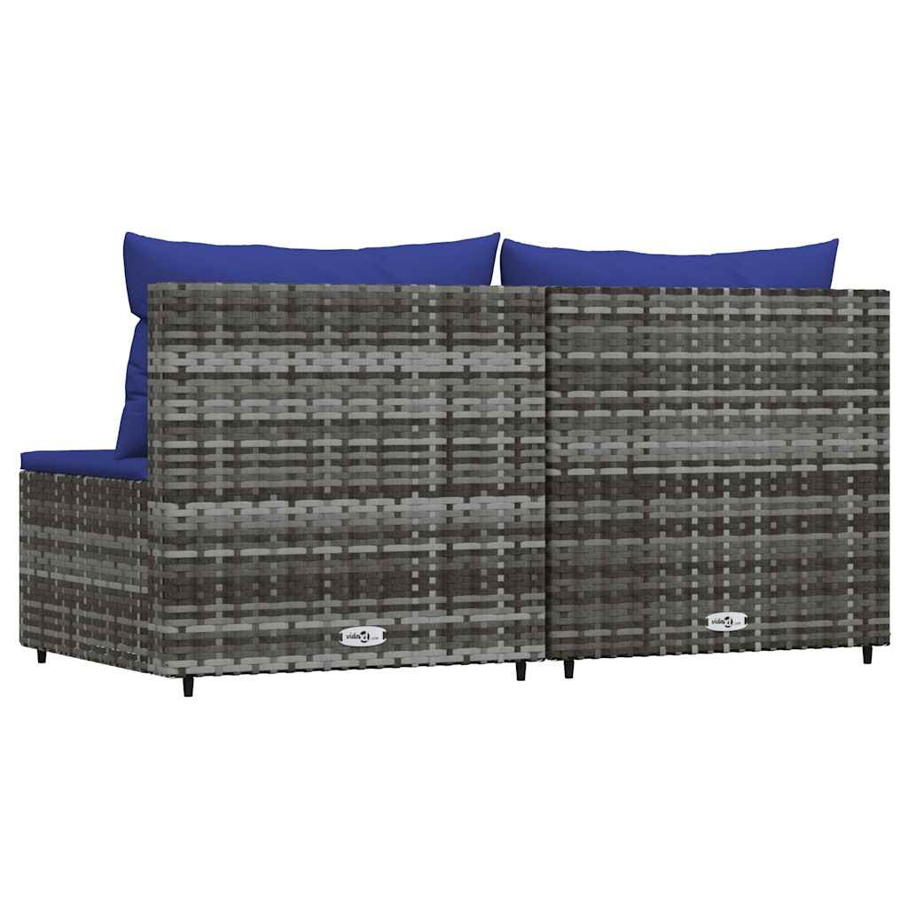 vidaXL Tuinmiddenbank 2 stuks met Kussens - Poly Rattan Grijs - 35% Korting