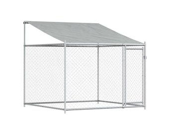 Hondenhok met dak & deur 2x2x2m Gegalvaniseerd Staal Grijs - 35% Korting