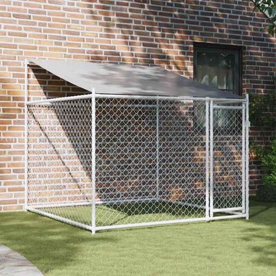 Hondenhok met dak & deur 2x2x2m Gegalvaniseerd Staal Grijs - 35% Korting