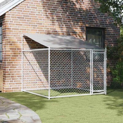 Hondenhok met dak & deur 2x2x2m Gegalvaniseerd Staal Grijs - 35% Korting