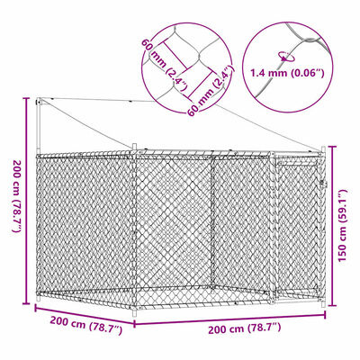 Hondenhok met dak & deur 2x2x2m Gegalvaniseerd Staal Grijs - 35% Korting
